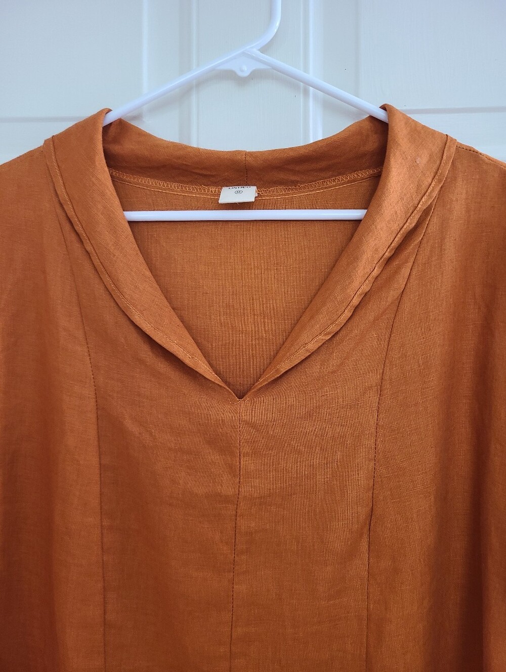 Lintico 100% Linen V Neck Short Sleeve Shirt Size M Sierra Burnt Orange - Picture 12 of 13